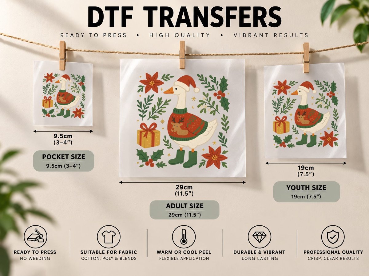 Goose Gifts Flowers Christmas, Funny Xmas Graphic DTF Transfer Iron On