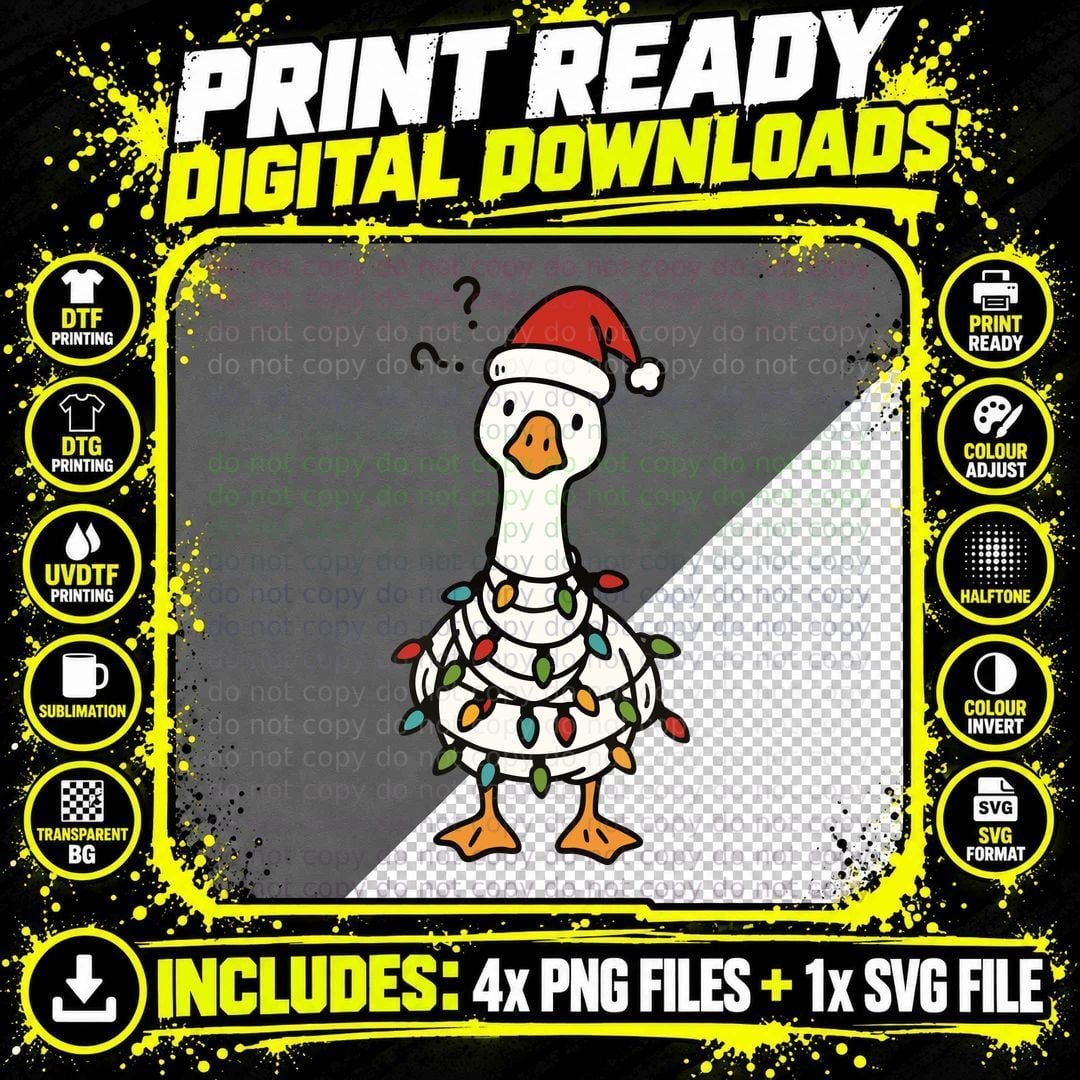 Goose in Light Garland Christmas T-Shirt Png SVG Digital Bundle