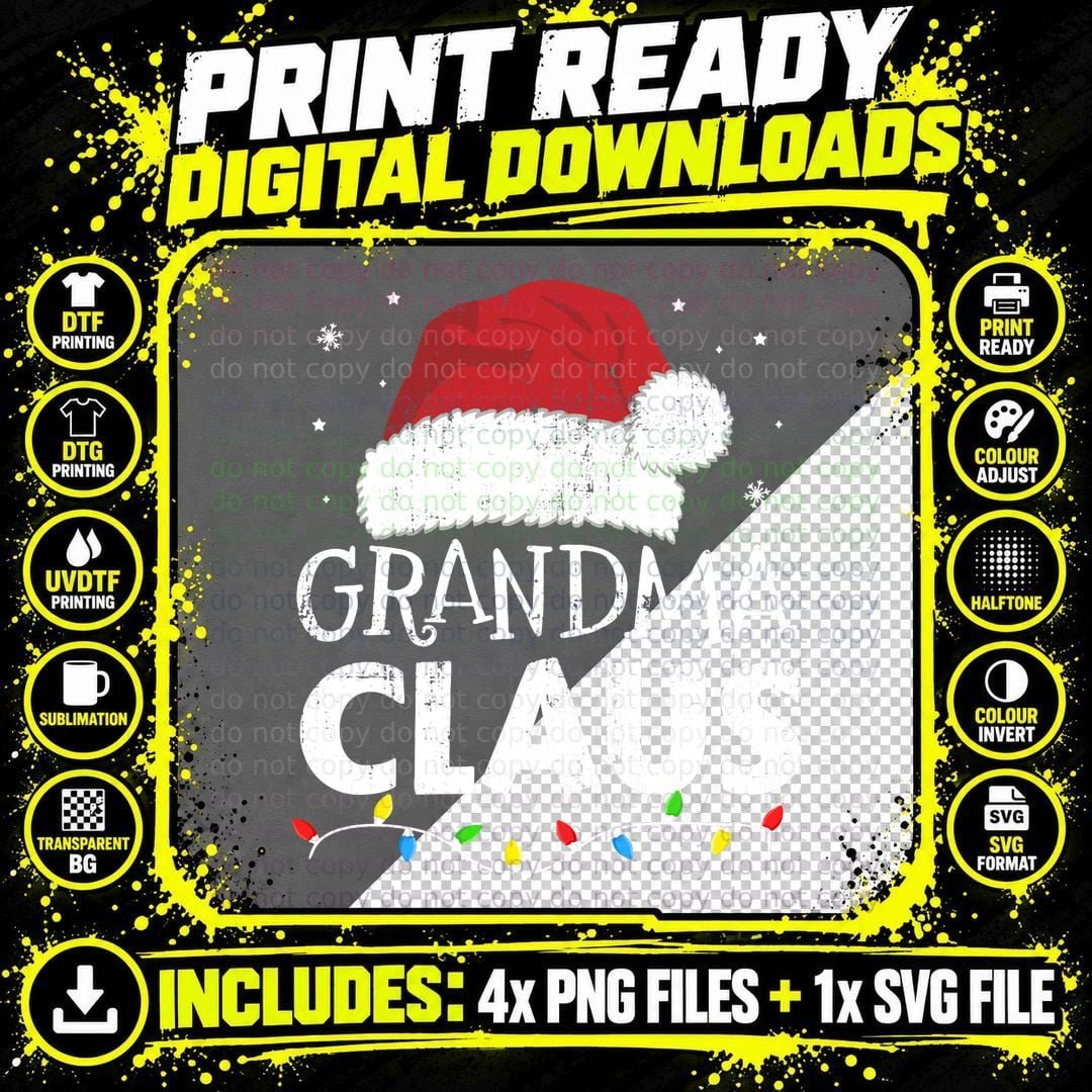 Grandma Claus Christmas Lights Matching Family Xmas Png SVG Digital Bundle