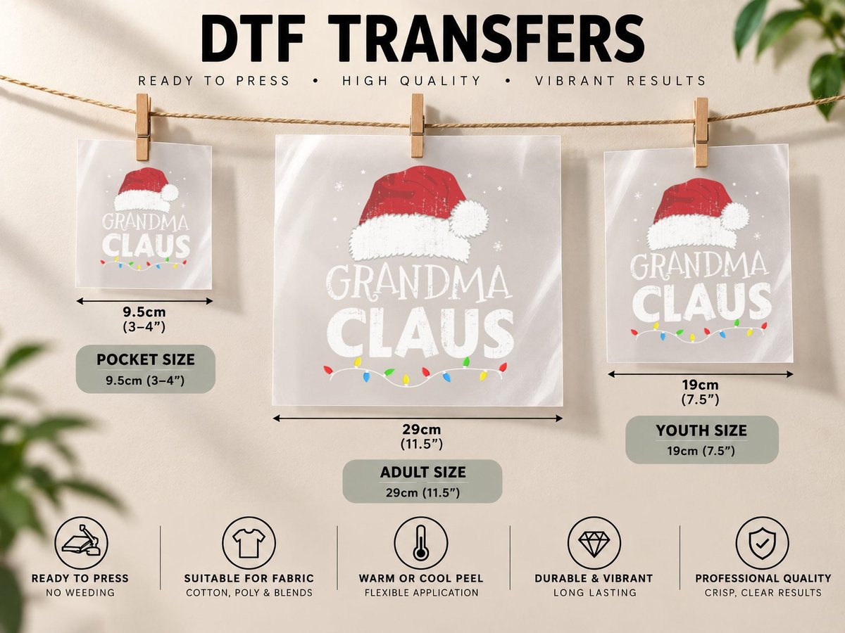 Grandma Claus Christmas Lights Matching Family Xmas Pajama DTF Transfer Iron On