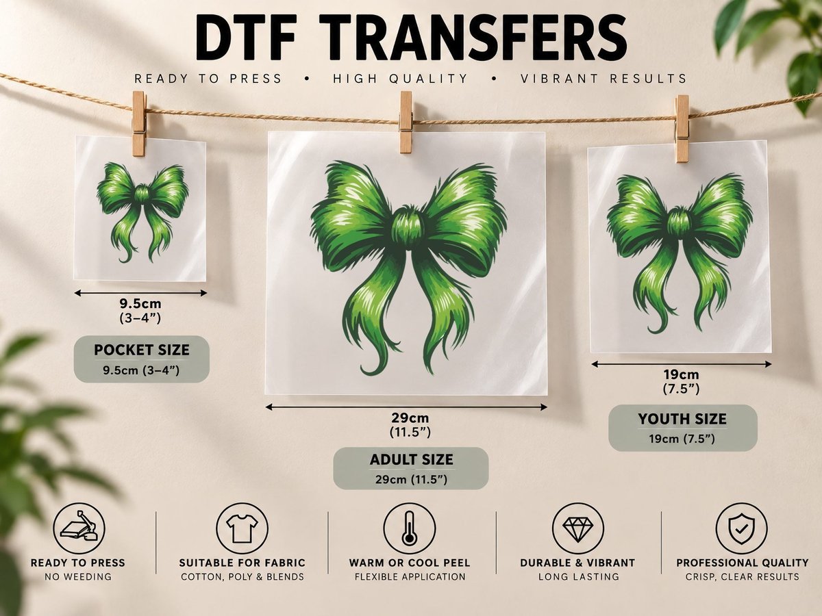 Green Bow Illustration Christmas Coquette DTF Transfer Iron On