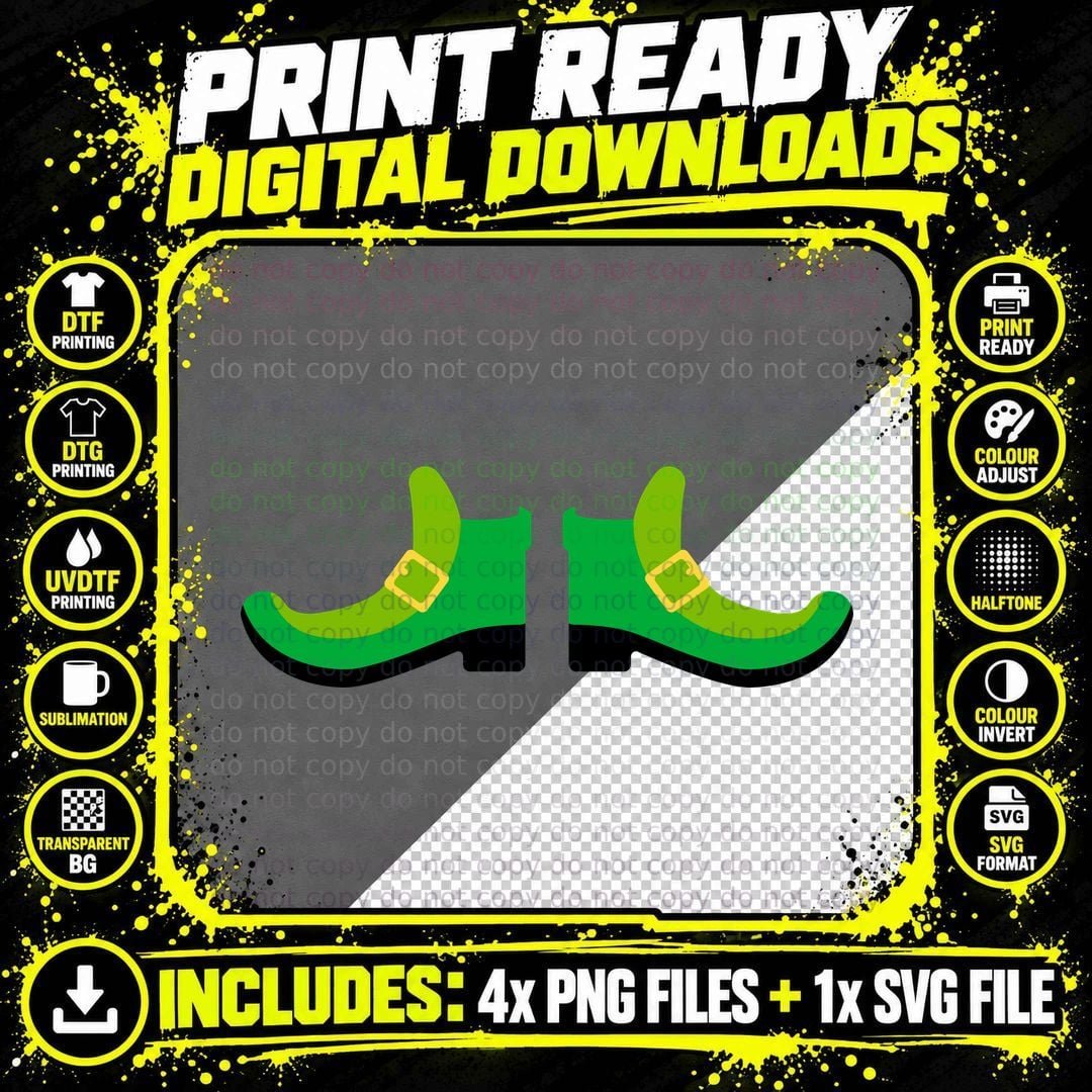 Green Elf Shoes with Yellow Buckle St Patricks Day Png SVG Digital Bundle