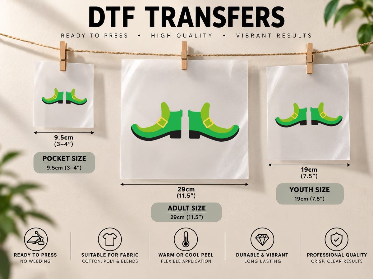 Green Elf Shoes with Yellow Buckle St Patricks Day DTF Transfer Iron On