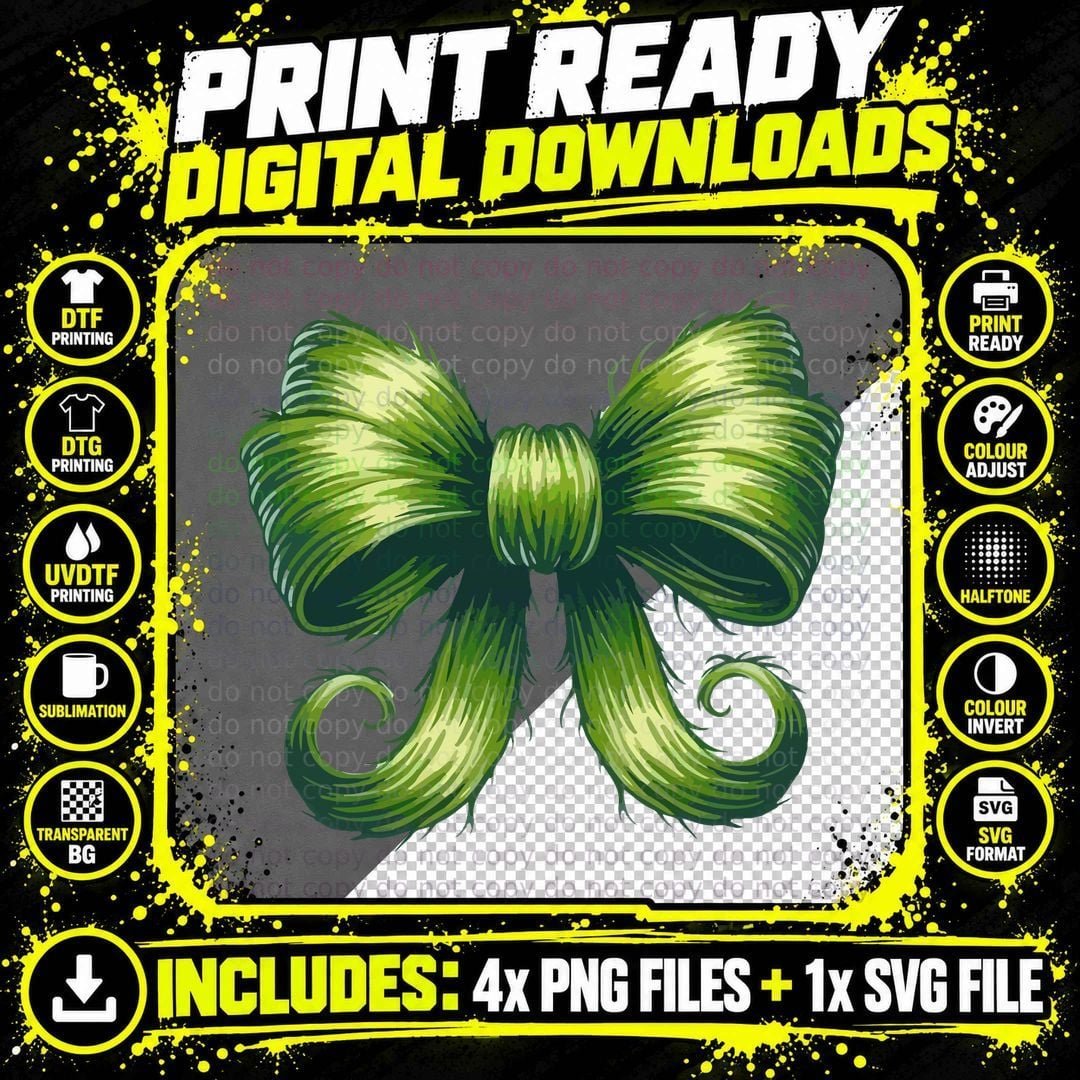 Green Leafy Bow Design Christmas Coquette T-Shirt Png SVG Digital Bundle