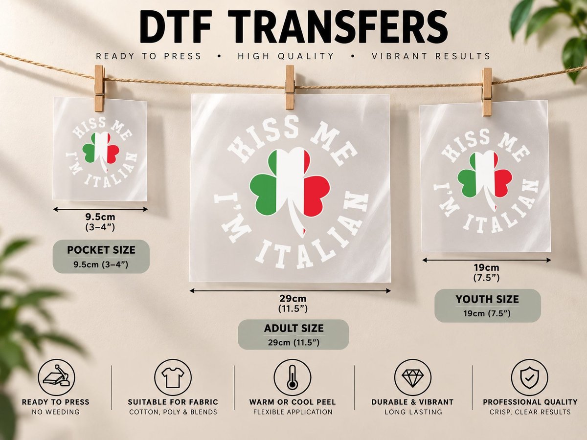 Green St Patricks Day - Kiss Me I'm Italian, Irish Pride DTF Transfer Iron On
