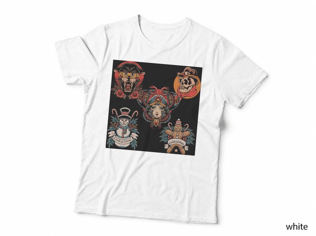 Grid Christmas with Santa Designs Multi Holiday T-Shirt