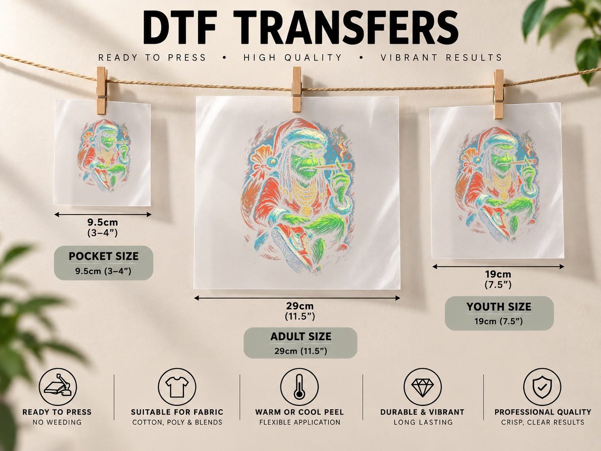 Grinch Beast Creature Green Gold Red Halftone Christmas DTF Transfer Iron On