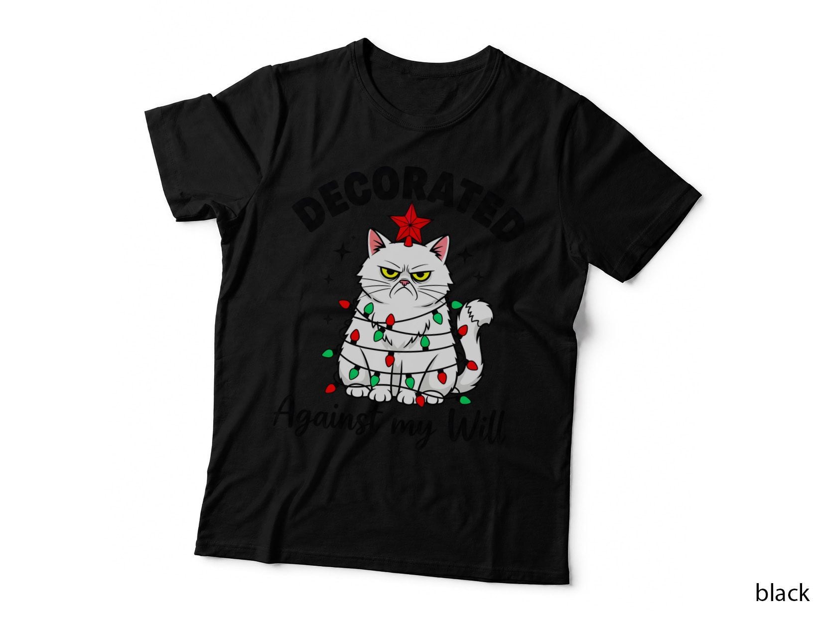 Grumpy Cat Wrapped Lights Christmas T-Shirt, Funny Xmas Graphic Tee