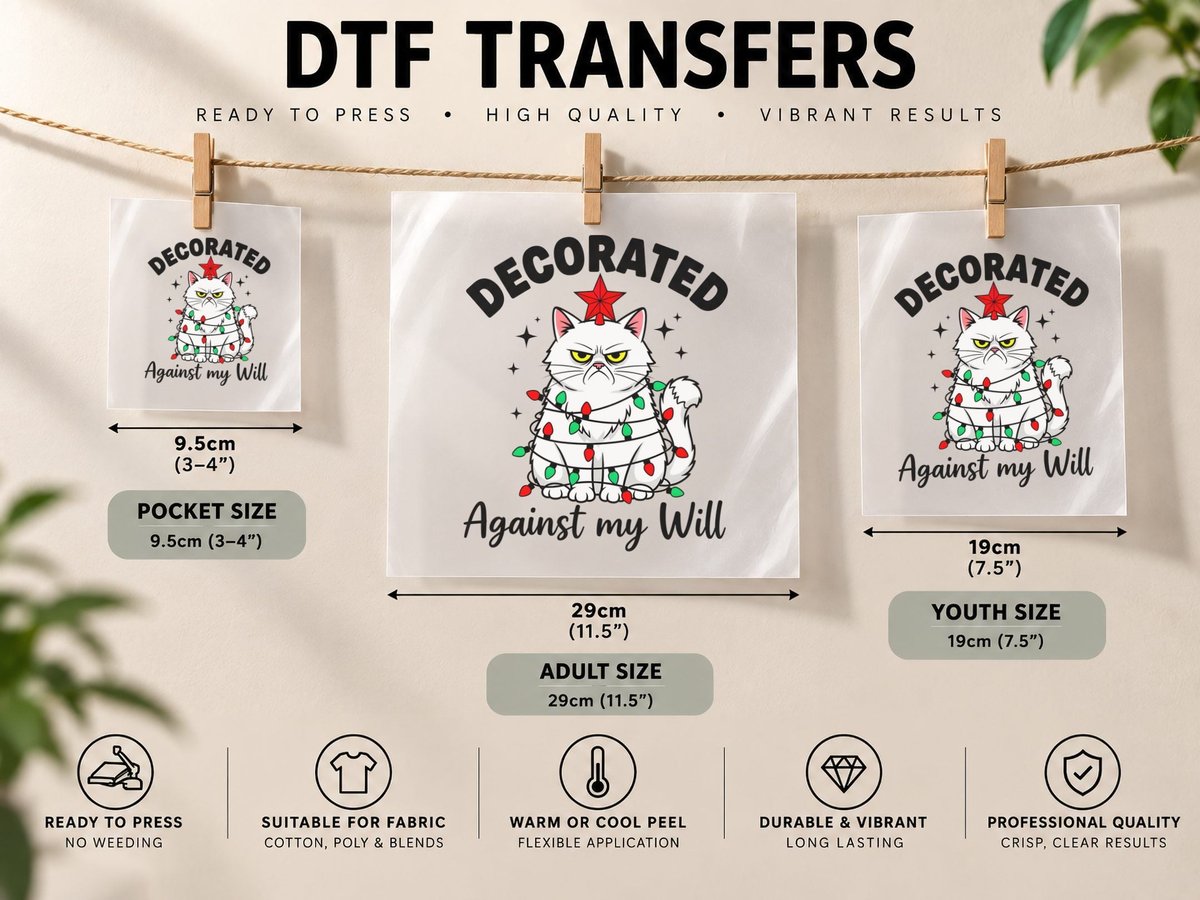 Grumpy Cat Wrapped Lights Christmas, Funny Xmas Graphic DTF Transfer Iron On