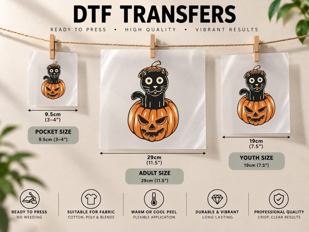 Halloween Cat Pumpkin Black in Jack-O-Lantern Festive DTF Transfer Iron On