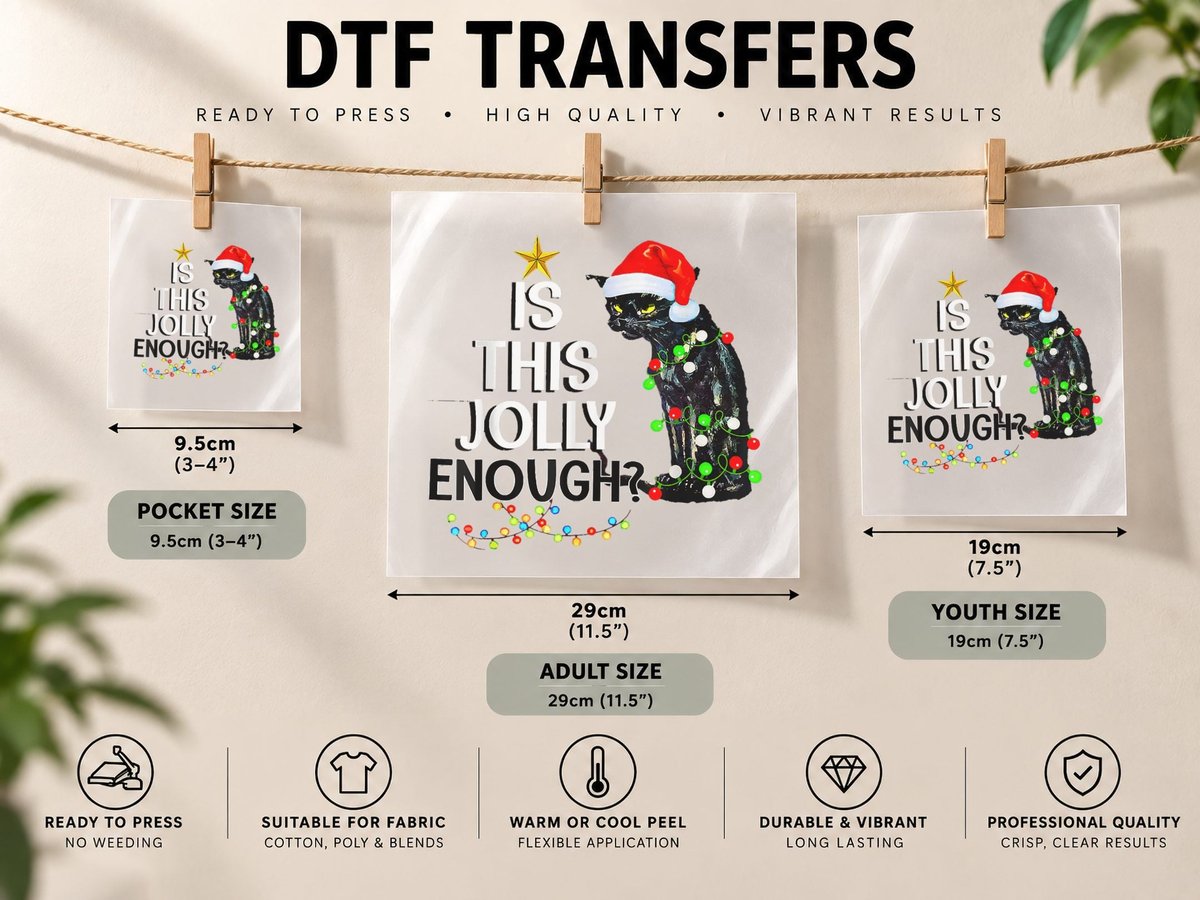Halloween Is This Jolly Enough Noel Cat Merry Christmas DTF Transfer Iron On