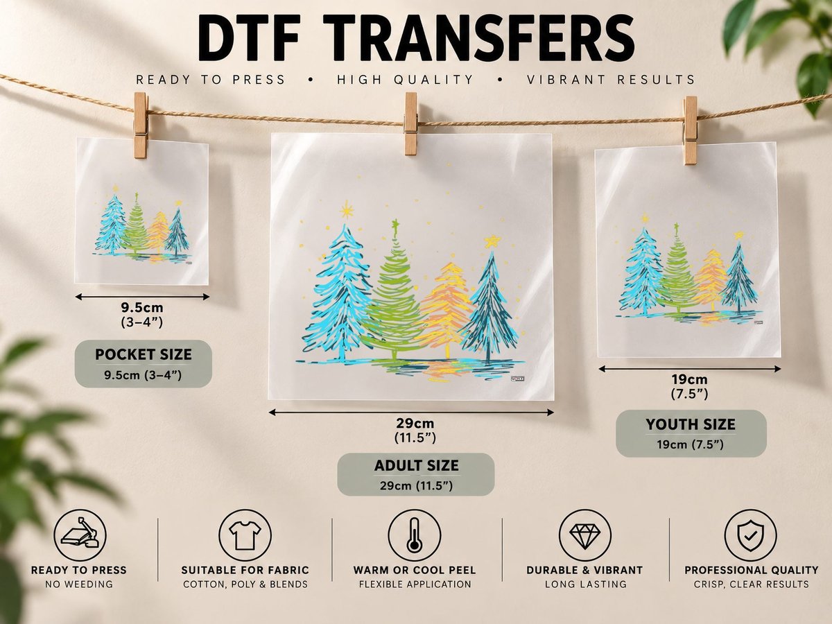 Hand Drawn Christmas Tree, Christmas Tree Hand Drawing DTF Transfer Iron On