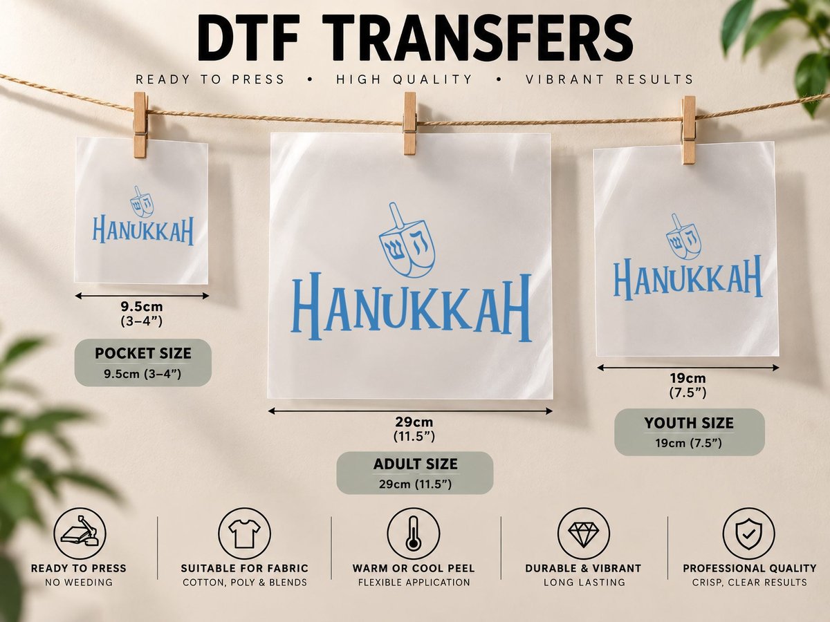 Hanukkah Menorah Blue Religious Holiday DTF Transfer Iron On