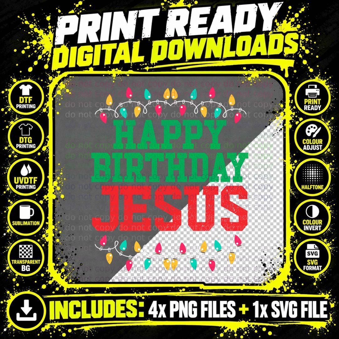 Happy Birthday Jesus Christian Christmas Png SVG Digital Bundle