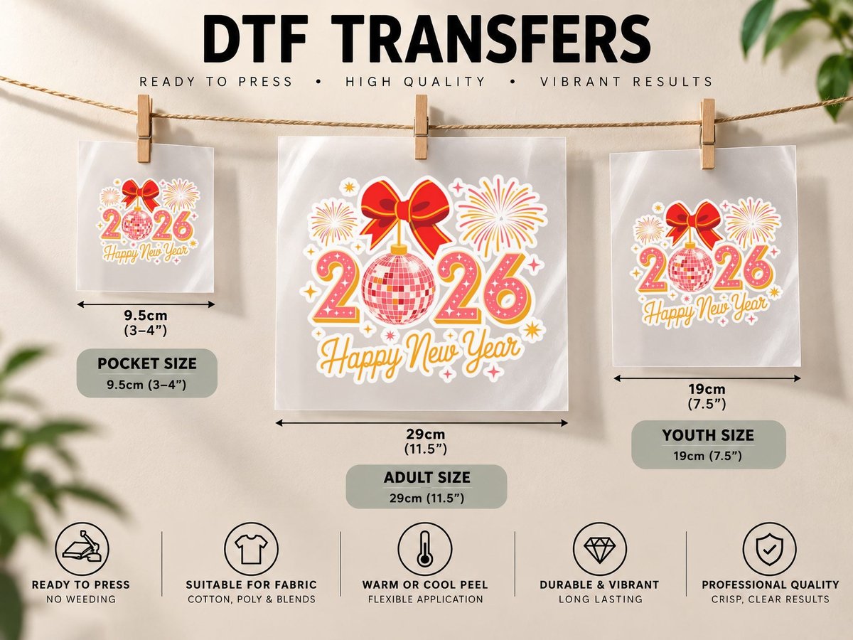 Happy New Year Happy New Year Design DTF Transfer Iron On