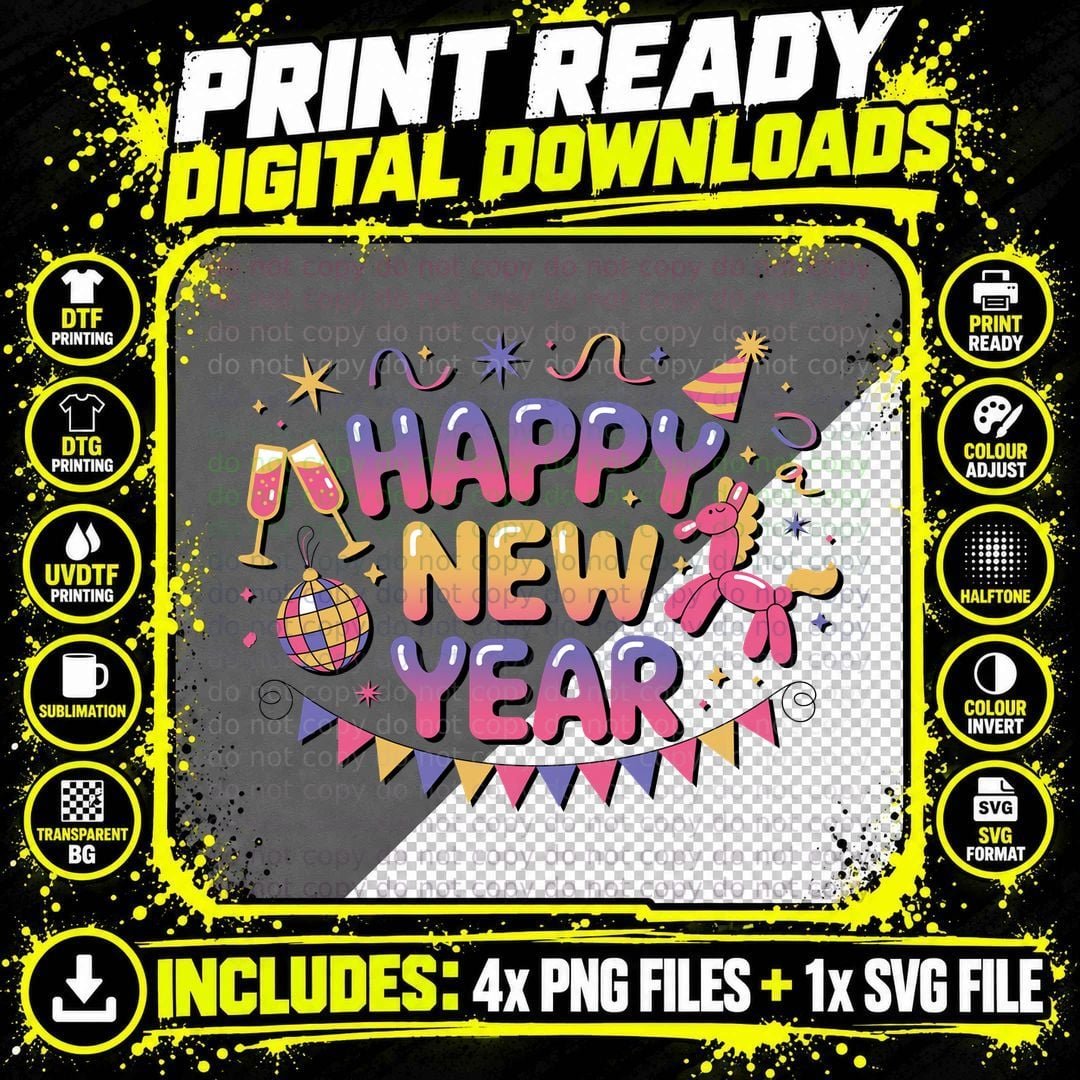 Happy New Year Happy New Year T-Shirt Png SVG Digital Bundle