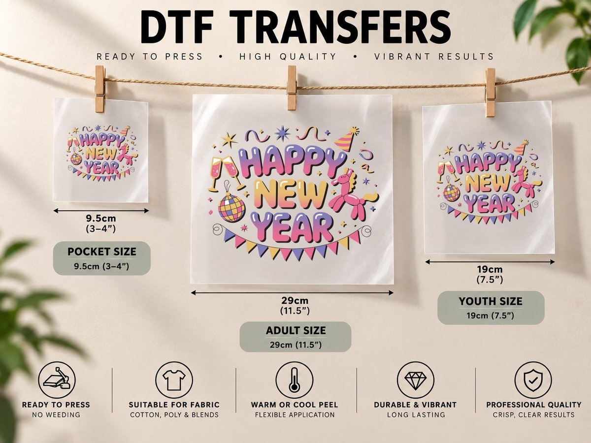Happy New Year Happy New Year, Festive New Year DTF Transfer Iron On