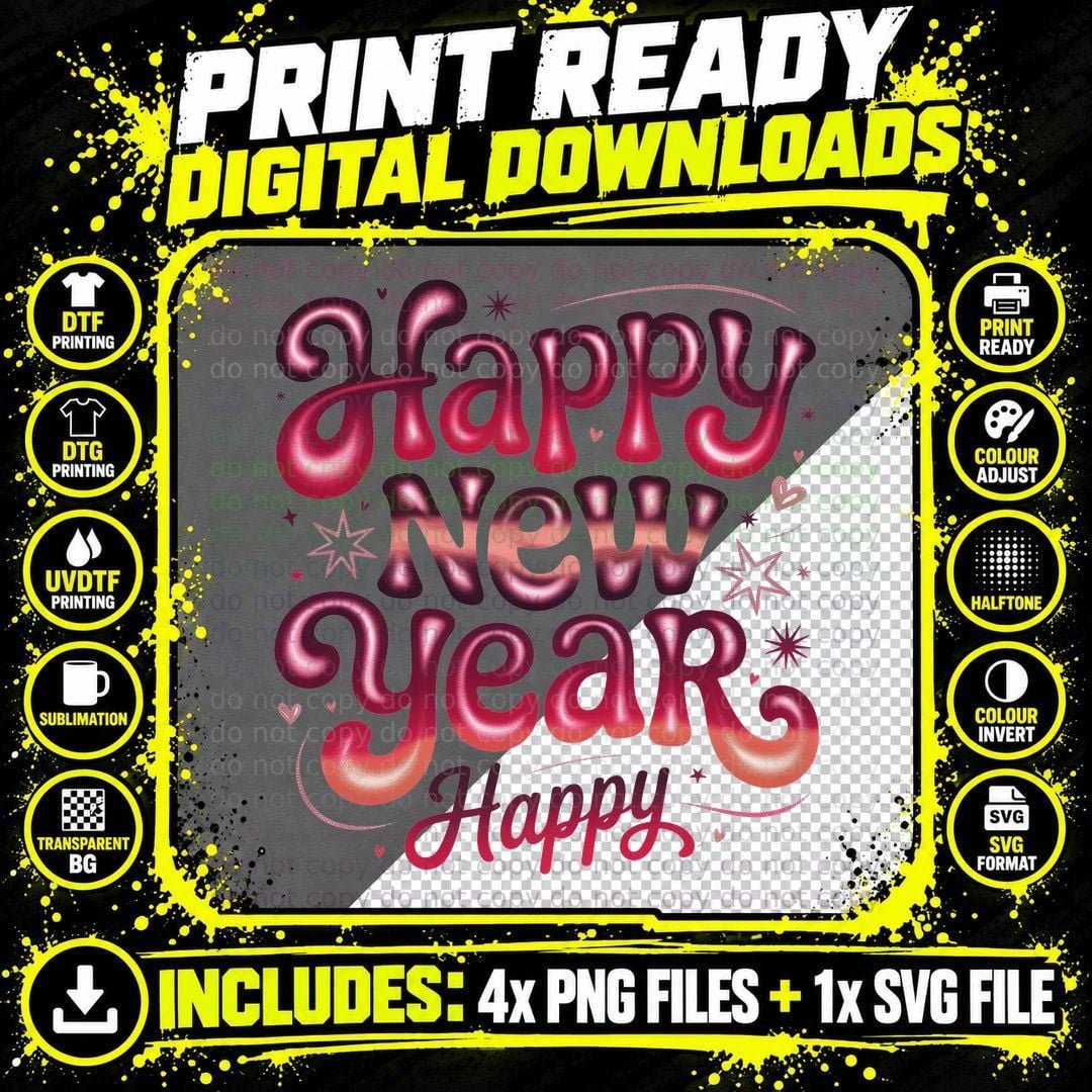Happy New Year Happy New Year T-Shirt Png SVG Digital Bundle