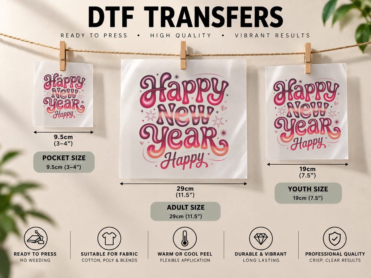 Happy New Year Happy New Year, Festive New Year Celebration DTF Transfer Iron On