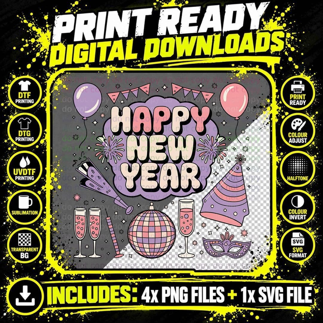 Happy New Year Happy New Year T-Shirt Png SVG Digital Bundle