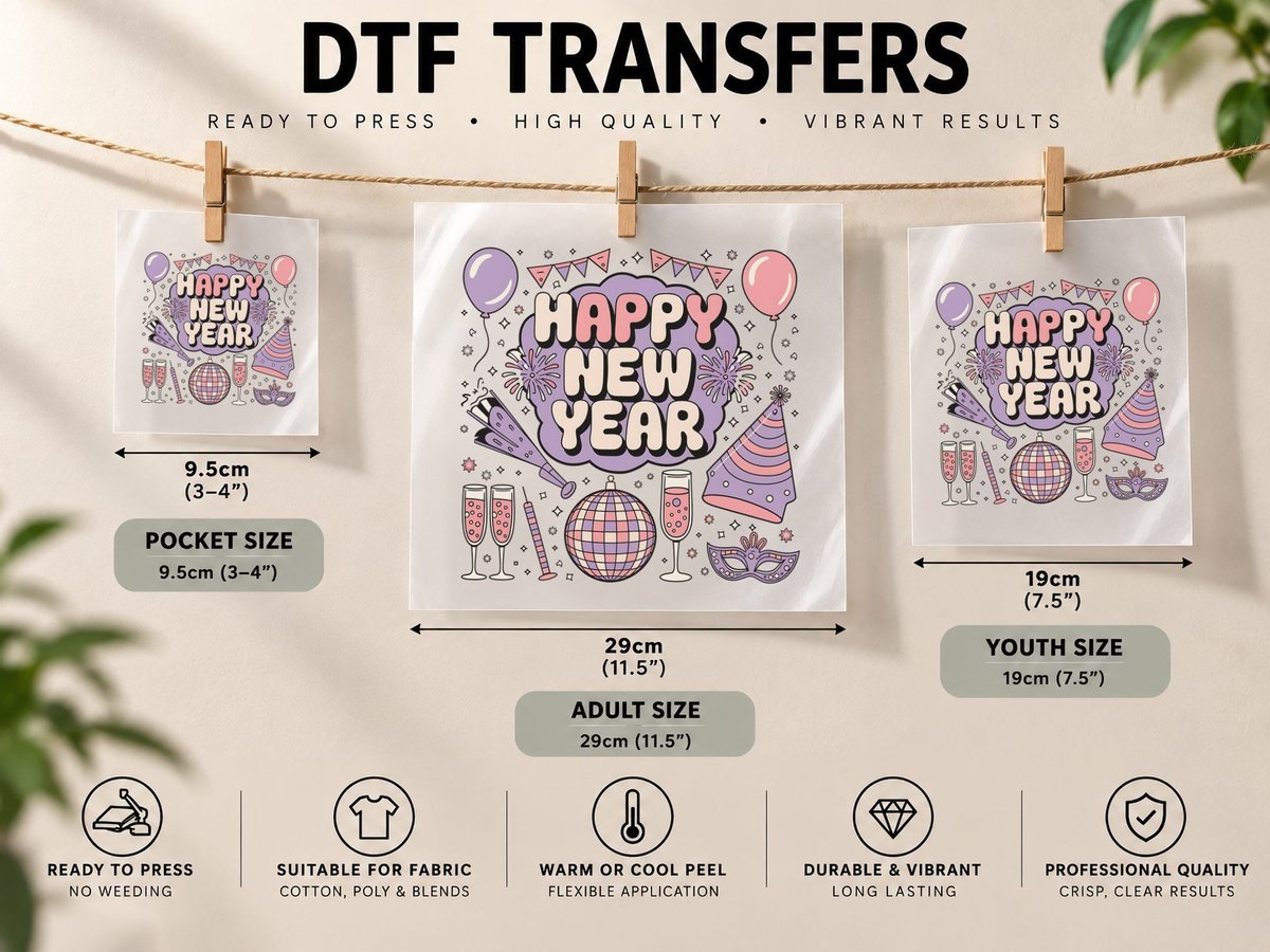 Happy New Year Happy New Year, Festive New Year Party DTF Transfer Iron On