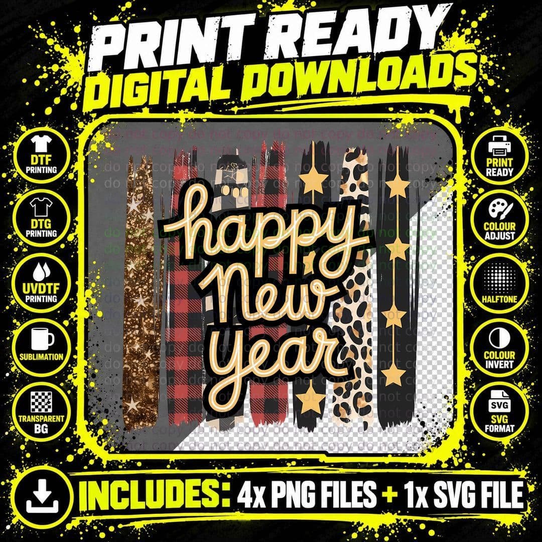 Happy New Year Happy New Year T-Shirt Png SVG Digital Bundle