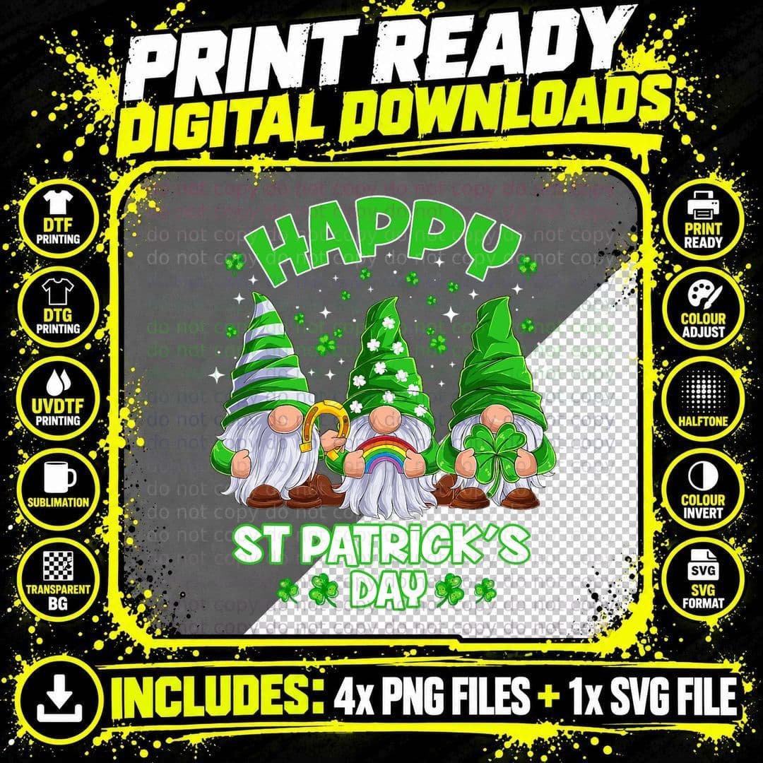 Happy St Patrick's Day Three Gnomes St Patricks Day Png SVG Digital Bundle