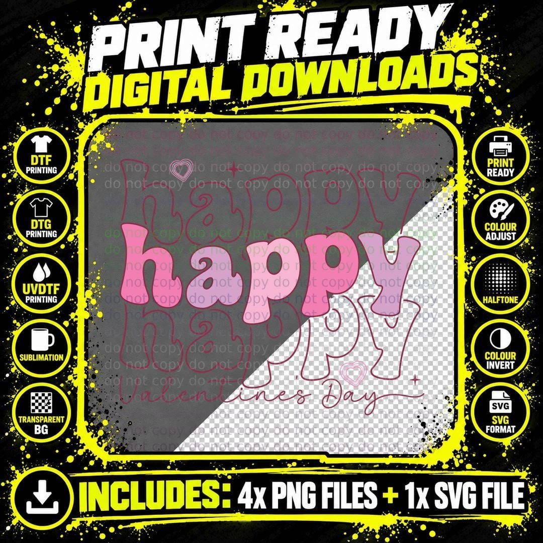 Happy Valentines Day Pink Repeated Ombre Layered Png SVG Digital Bundle