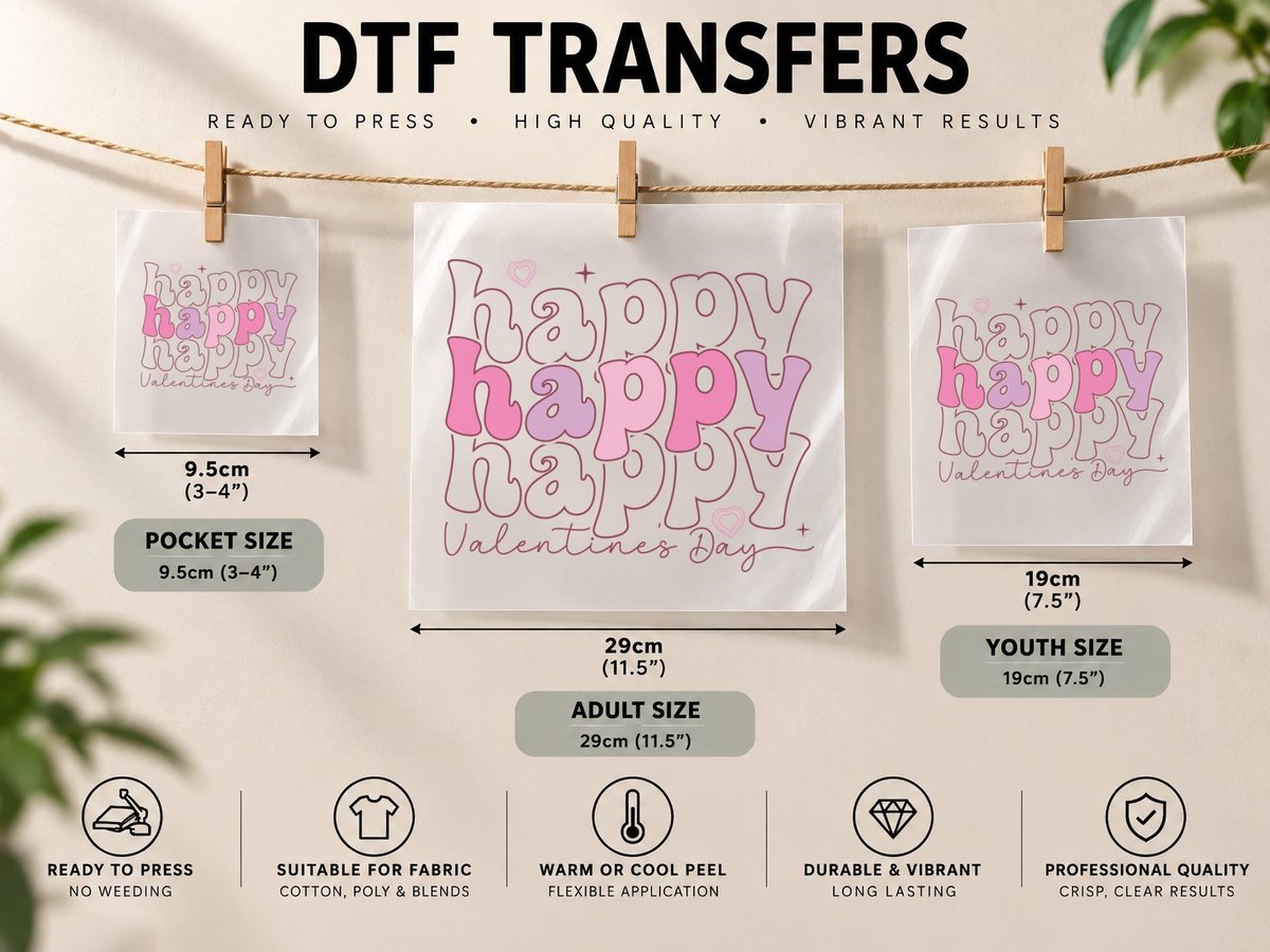 Happy Valentines Day Pink Repeated Ombre Layered Valentine DTF Transfer Iron On