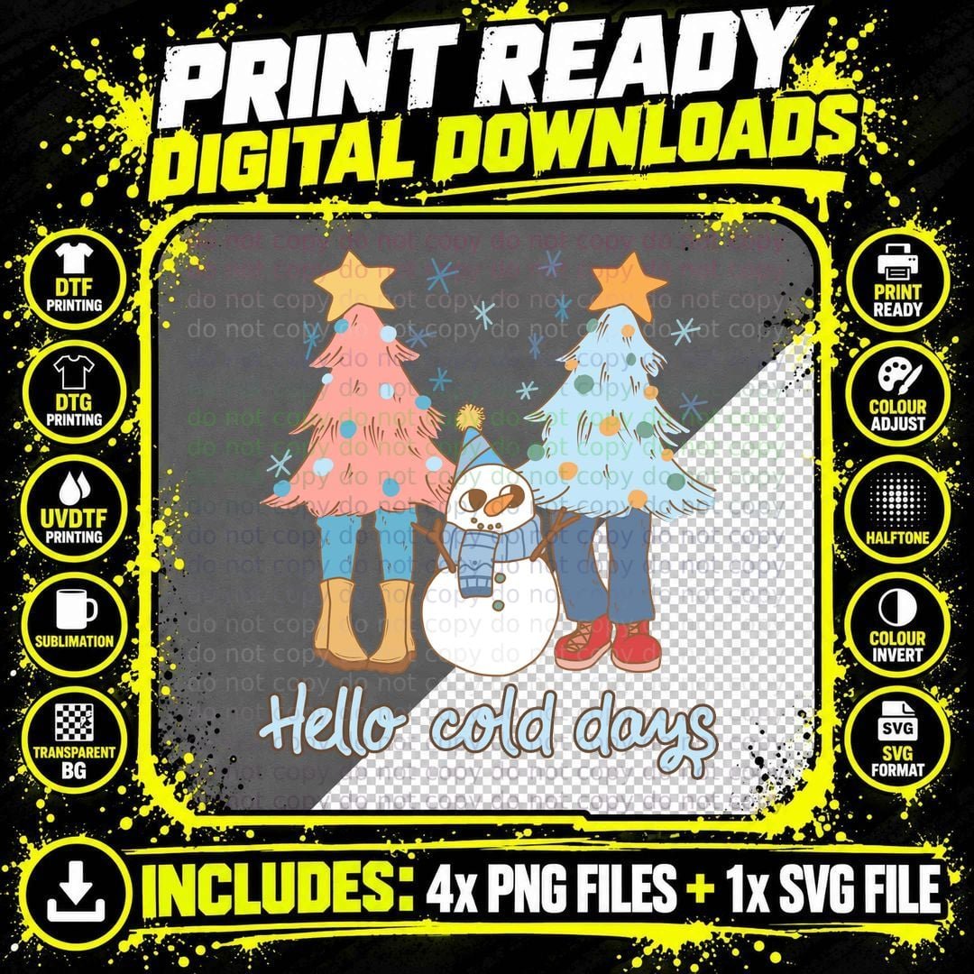Hello Cold Days Winter T-Shirt, Snowman Between Two Png SVG Digital Bundle