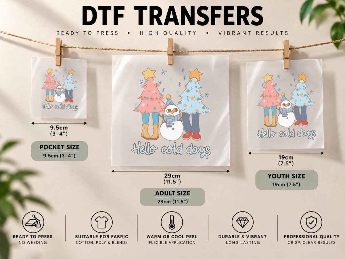 Hello Cold Days Winter, Snowman Between Two Christmas DTF Transfer Iron On