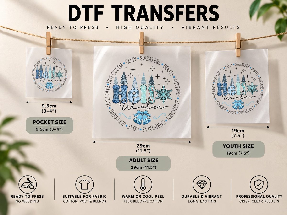Hello Winter, Festive Winter Elements Graphic DTF Transfer Iron On