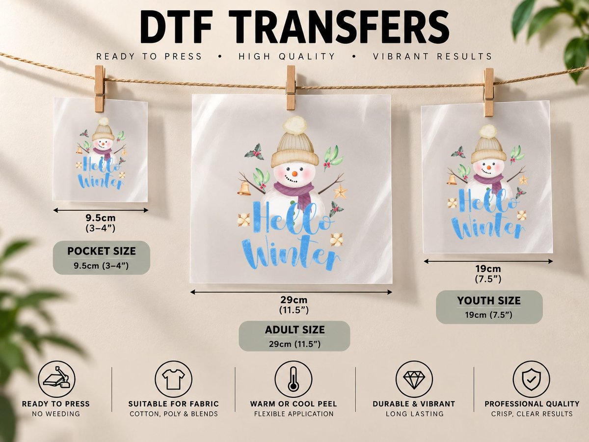 Hello Winter, Winter Snowman with Ornaments Graphic DTF Transfer Iron On