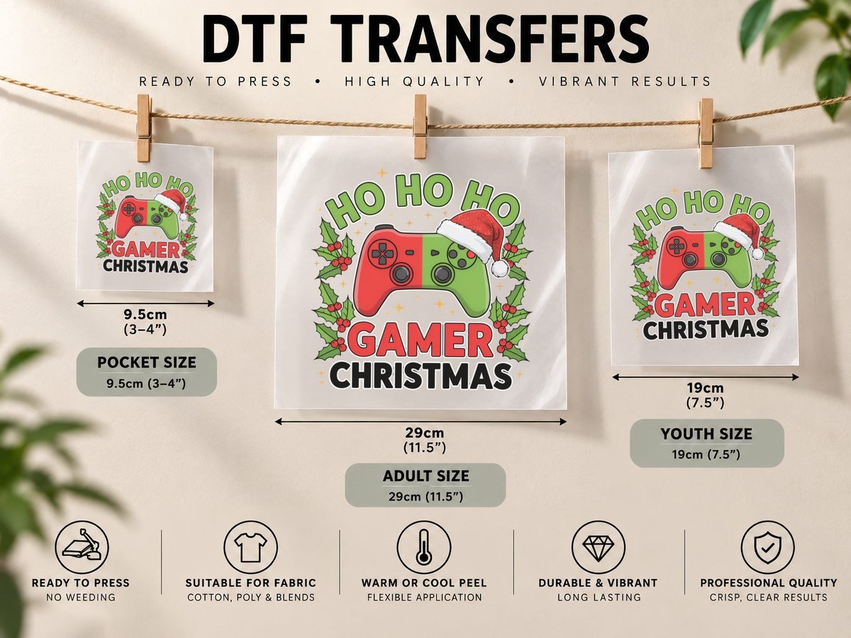 Ho Ho Gamer Christmas, Funny Xmas, Holiday Gift DTF Transfer Iron On