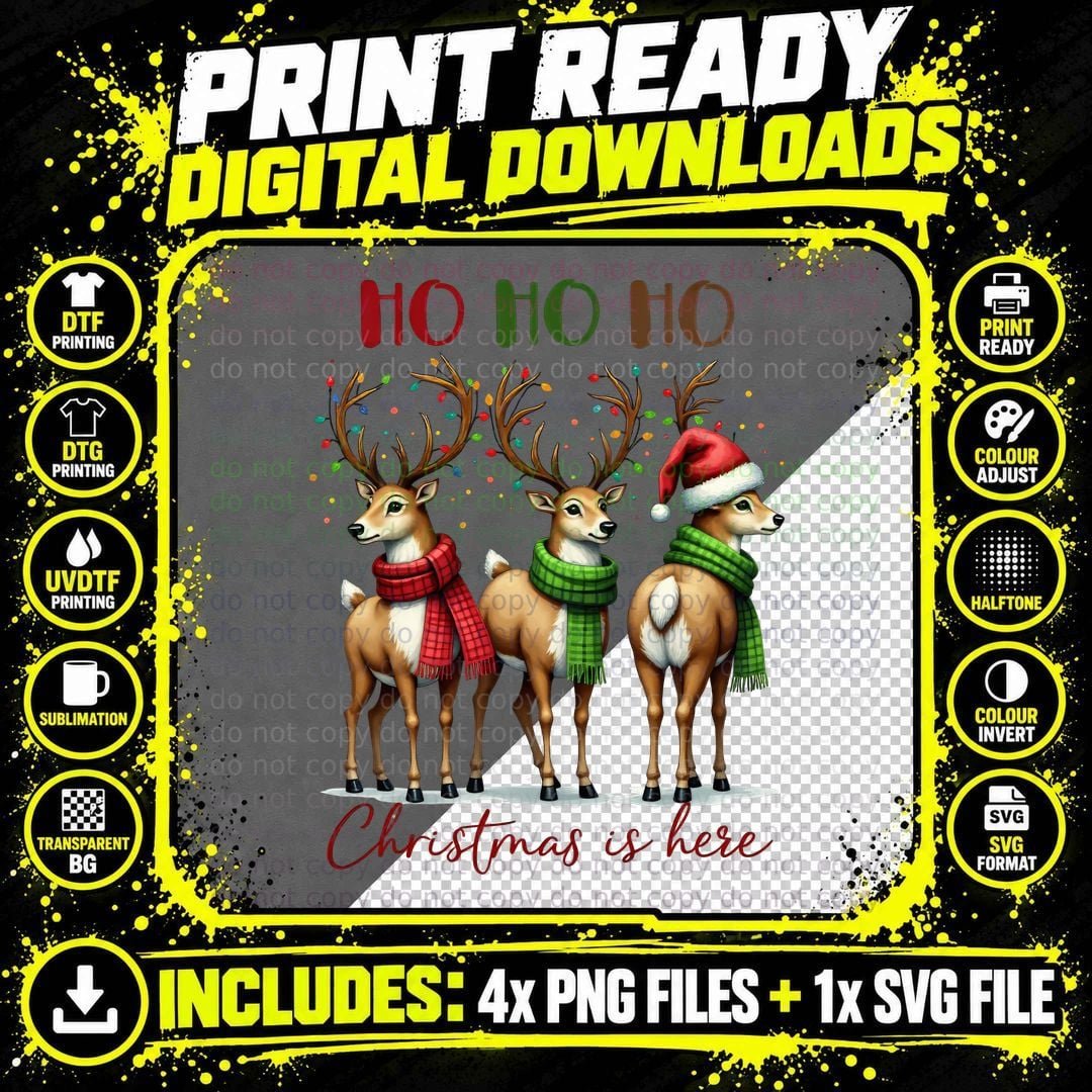 Ho Ho Ho Christmas Is Here Christmas T-Shirt Png SVG Digital Bundle