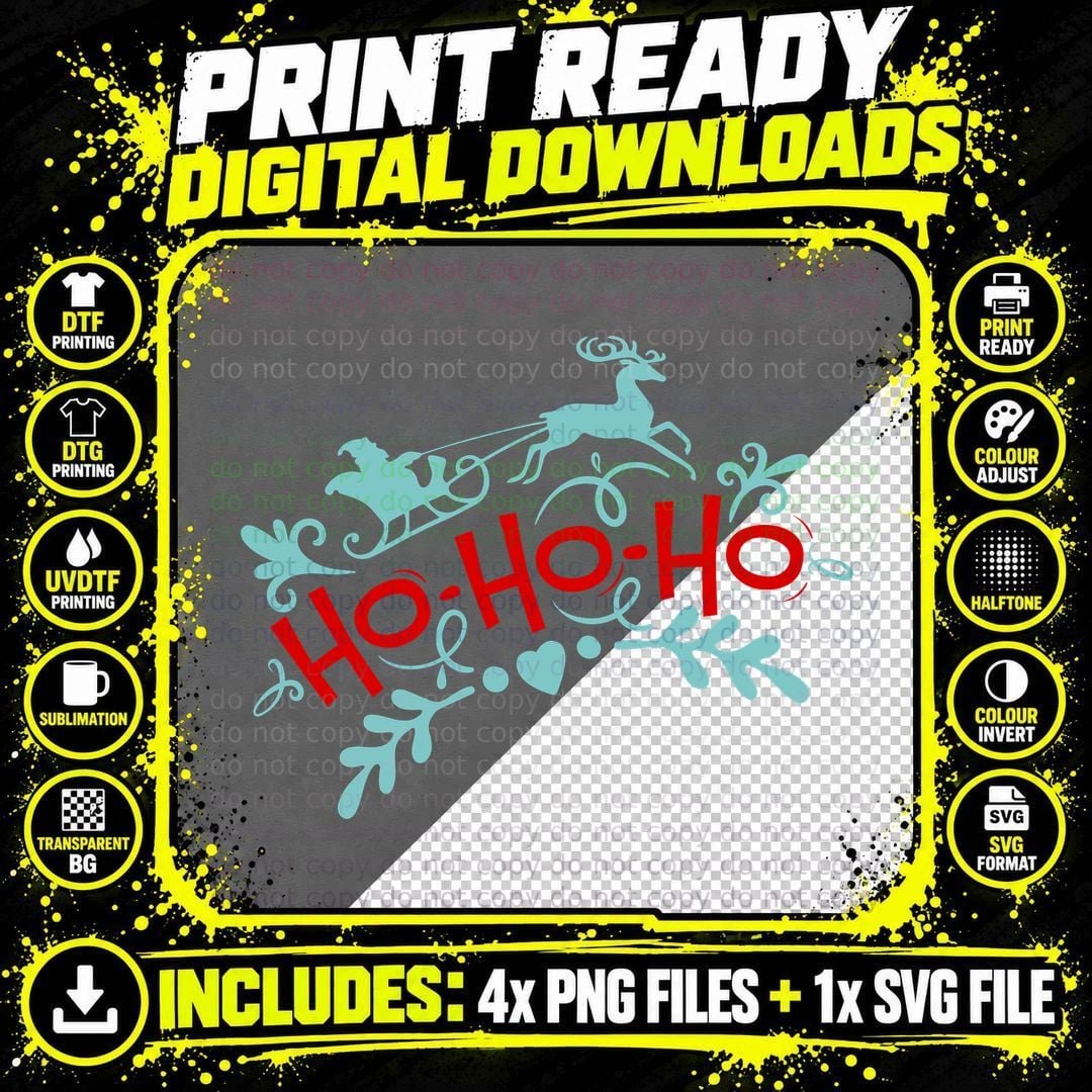 Ho-Ho-Ho Christmas Reindeer Cyan Turquoise T-Shirt Png SVG Digital Bundle