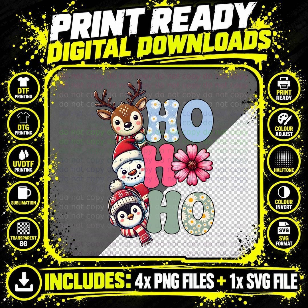 Hohoho Winter T-Shirt, Festive Winter Animals Graphic Png SVG Digital Bundle