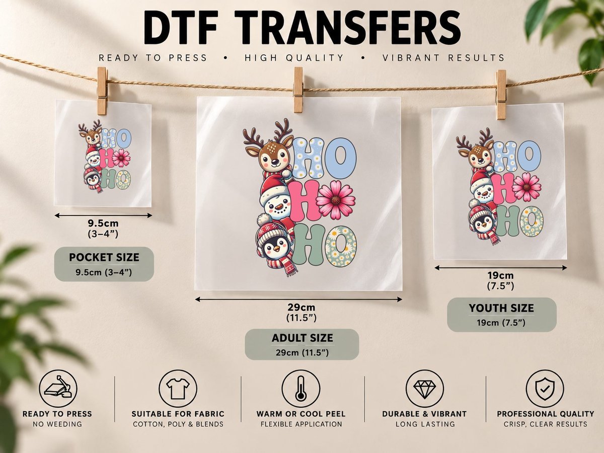 Hohoho Winter, Festive Winter Animals Graphic DTF Transfer Iron On