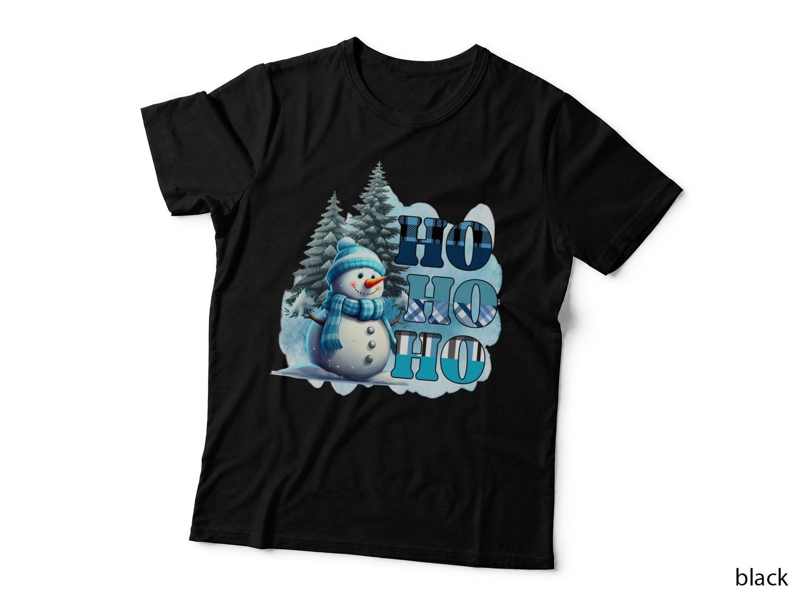 Hohoho Winter T-Shirt, Winter Snowman in Snowy Forest Graphic Tee