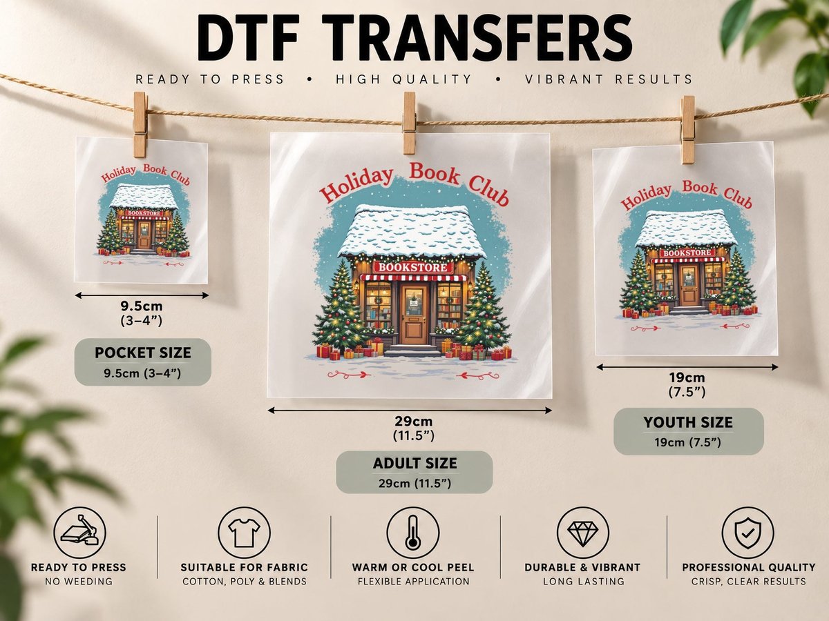 Holiday Book Club Coffee, Cozy Snowy Bookstore with DTF Transfer Iron On