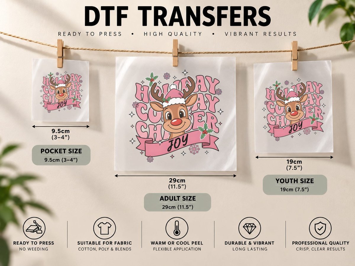 Holiday Cooler Joy Cheer, Rudolph in Santa Hat with DTF Transfer Iron On