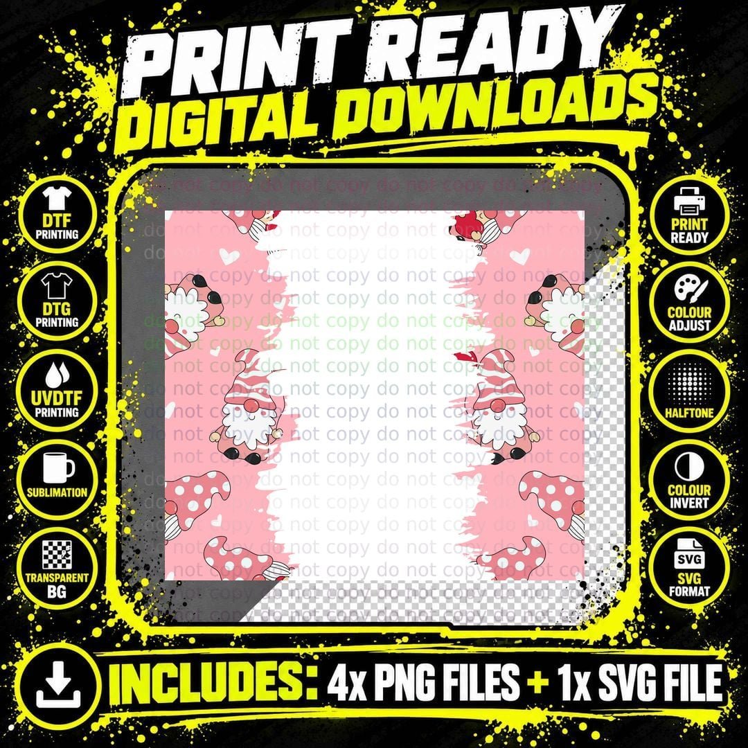 Holiday Gnomes Candy Canes Hearts Pink Festive T-Shirt Png SVG Digital Bundle