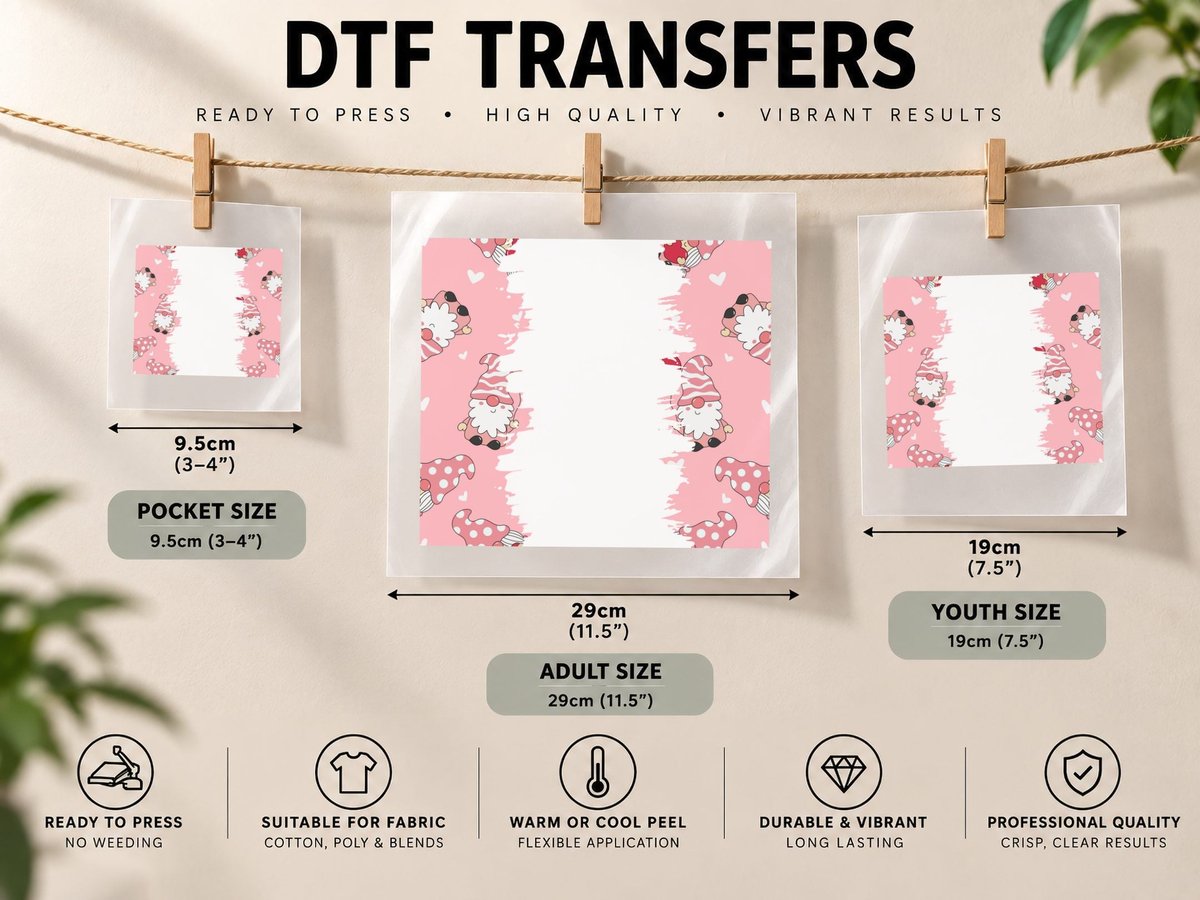 Holiday Gnomes Candy Canes Hearts Pink Festive DTF Transfer Iron On