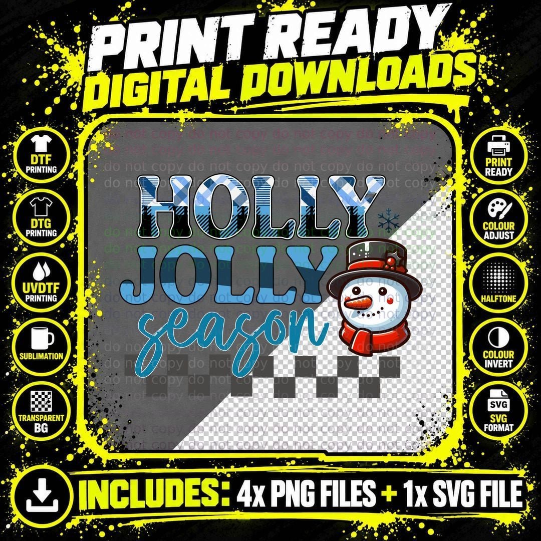 Holly Jolly Season Winter T-Shirt, Festive Snowman with Png SVG Digital Bundle