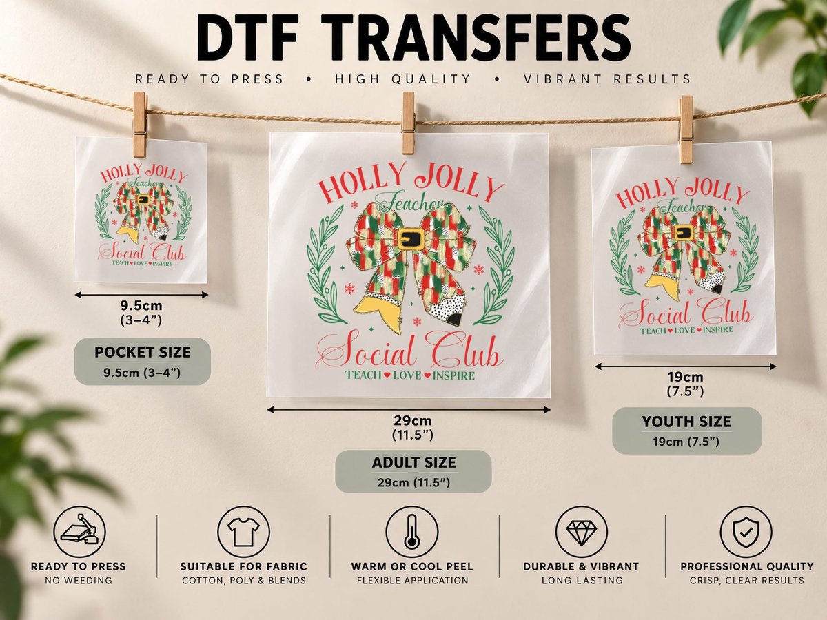 Holly Jolly Teacher Teach Love Inspire Christmas DTF Transfer Iron On