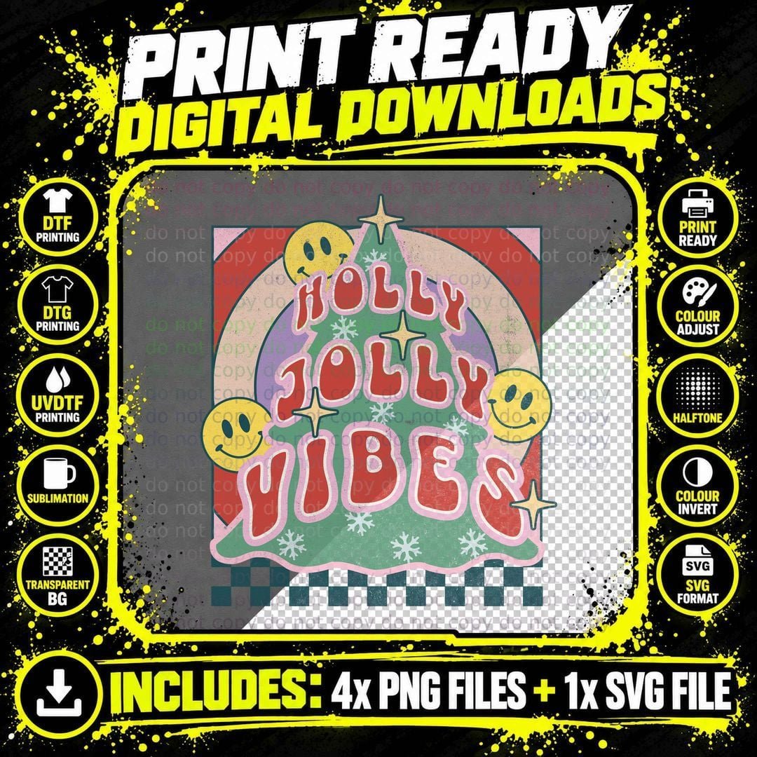 Holly Jolly Vibes Happy New Year T-Shirt Png SVG Digital Bundle
