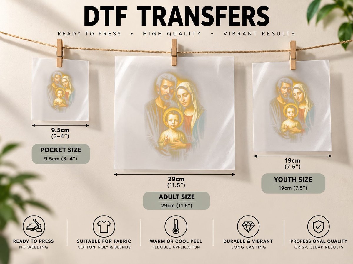 Holy Family, Halftone Holy Family Nativity Graphic DTF Transfer Iron On