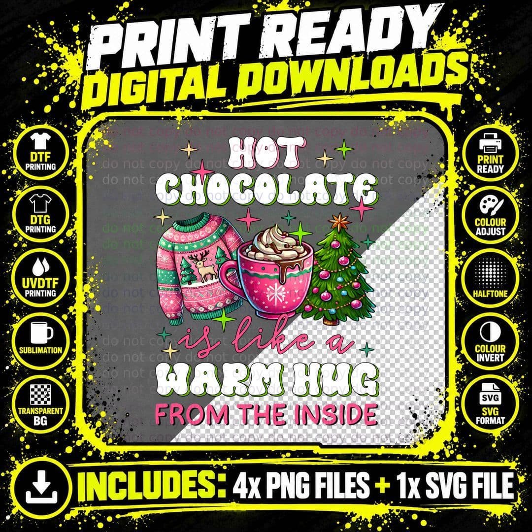 Hot Chocolate Is Like a Warm Hug from the Inside Winter Png SVG Digital Bundle