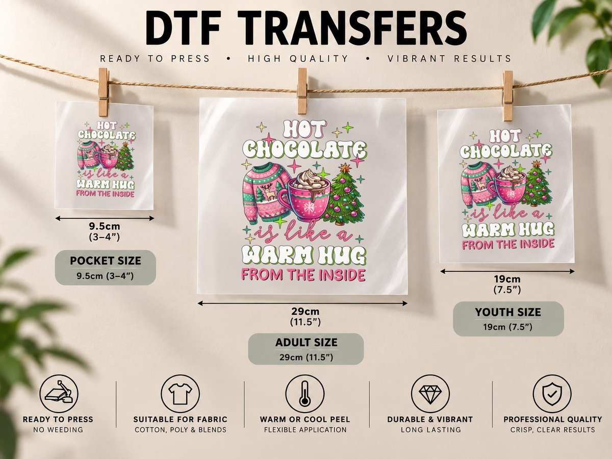 Hot Chocolate Is Like a Warm Hug from the Inside Winter DTF Transfer Iron On