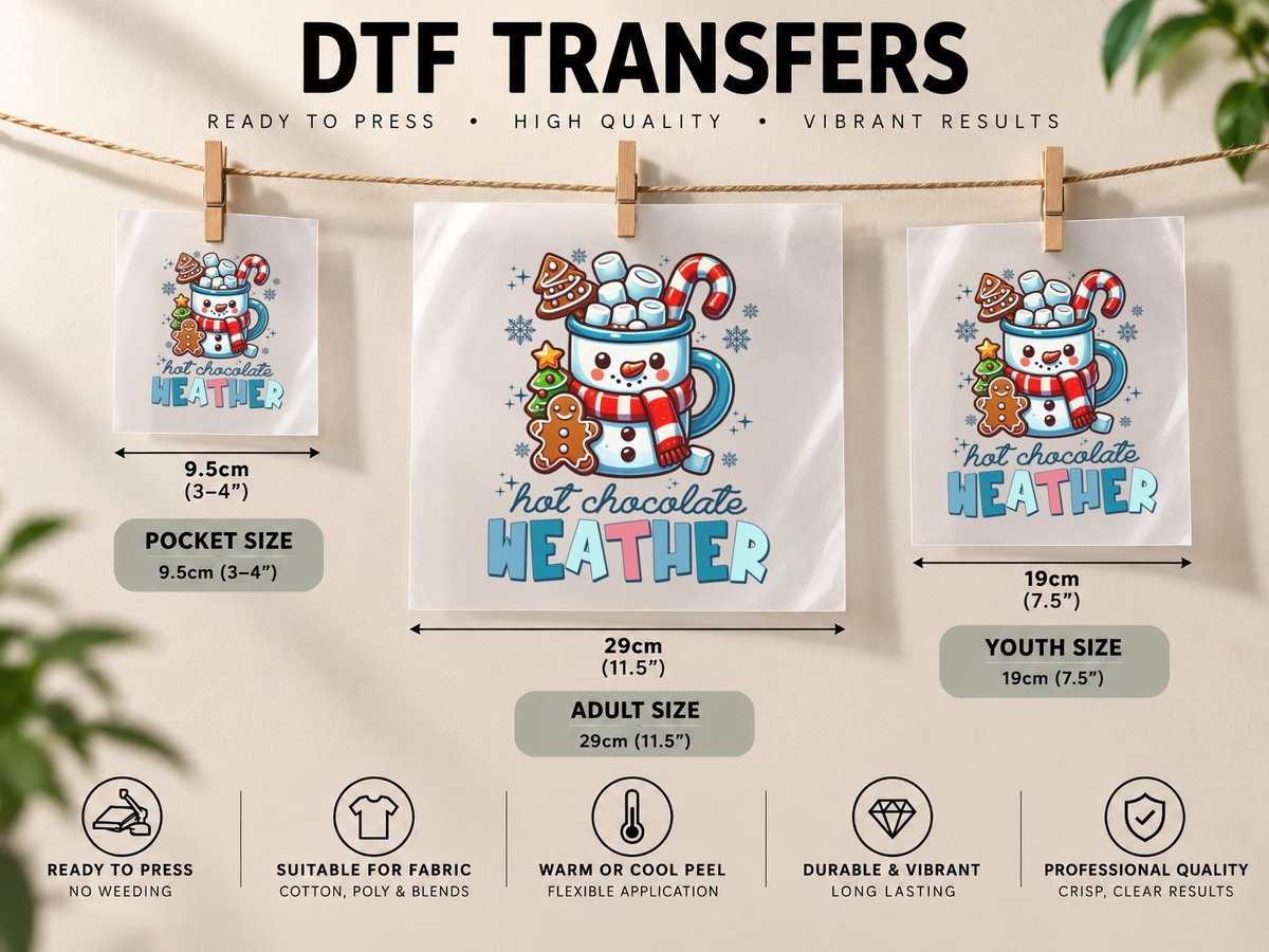 Hot Chocolate Weather Winter, Hot Chocolate Mug with DTF Transfer Iron On